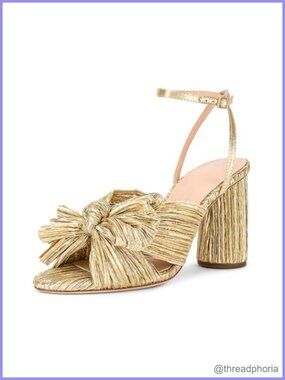 Women's Bow Knot Gold Block Chunky Heels Sandals Bride Wedding Shoes